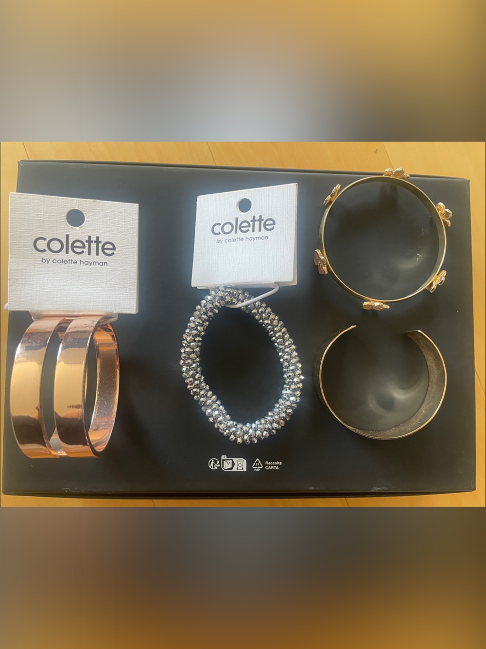 Multiple bracelets rose gold, gold and silver